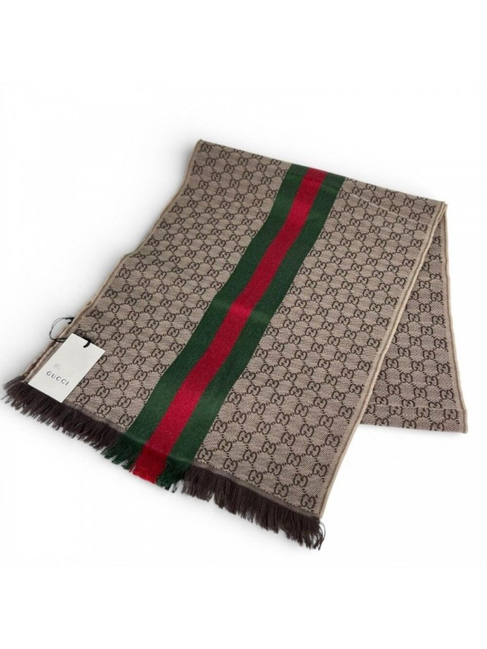 Gucci Scarf Sherry Line Wool Silk Brown
